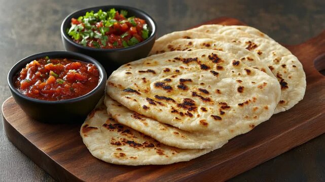 selective focus Middle Eastern organic spread with dips and flatbread