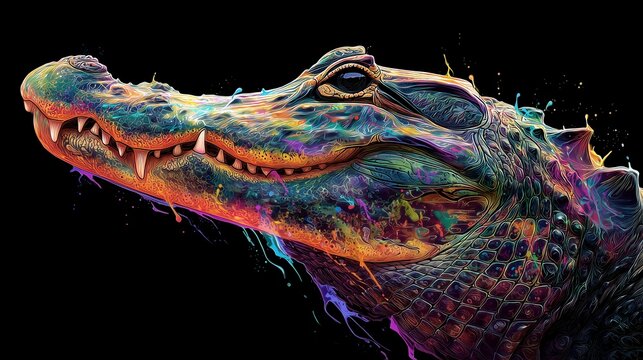 Majestic Colorful Alligator Head Portrait with Open Mouth Abstract Art