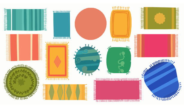Colorful cartoon rug icons set cozy home interior decor vector