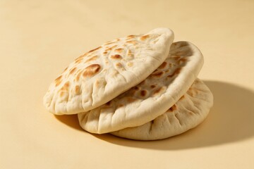 Warm pita bread stacked neatly on beige surface folded pita