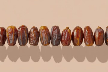 Fresh dates arranged linearly on pastel background