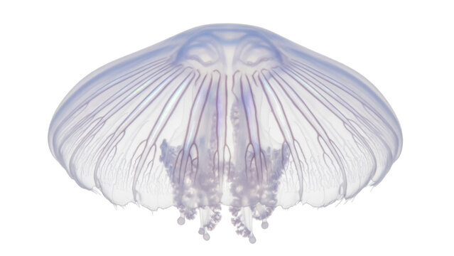 Isolated mauve jellyfish, an aquatic invertebrate, swims calmly in an otherworldly ocean