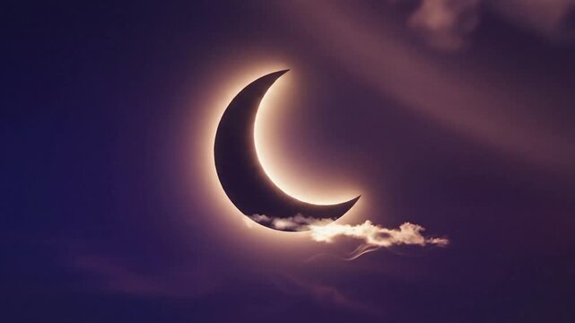 Solar eclipse with crescent moon shape in the sky