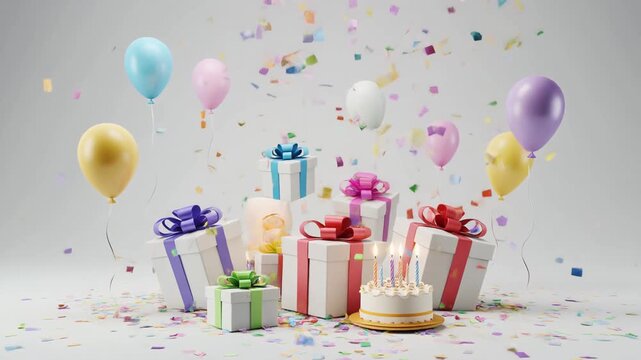 Animated gift boxes bursting with colorful ribbons creating joyful celebratory motion scene