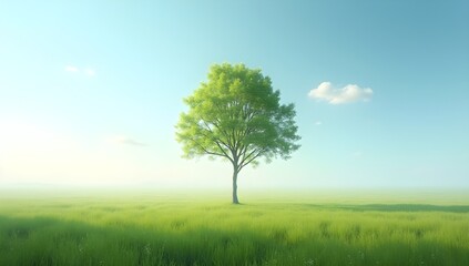 Obraz premium lonely tree on green field