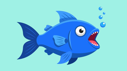 Obraz premium Blue Cartoon Fish with Open Mouth.