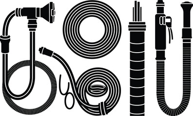 Industrial Hose and Pipe Silhouette Vector Collection