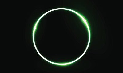 Obraz premium The bright shining illuminated the night sky Glowing green circle on black background