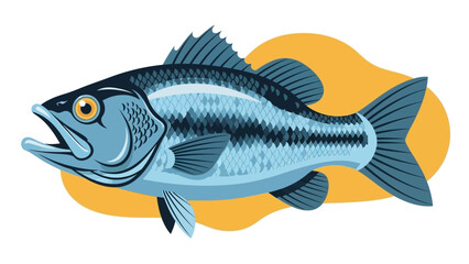 Blue Fish Illustration with Open Mouth.