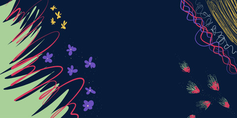 Abstract Floral Frame on Deep Blue Background