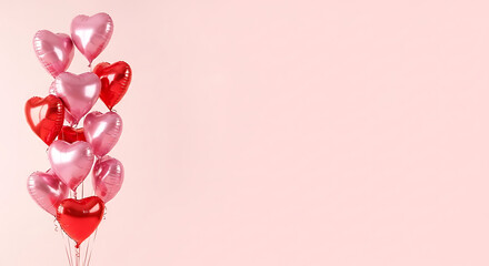Fototapeta premium Valentine's Day Celebration, Heart Balloons, Festive Decor, Celebration Space, Playful Atmosphere, Close-Up View, Love Theme
