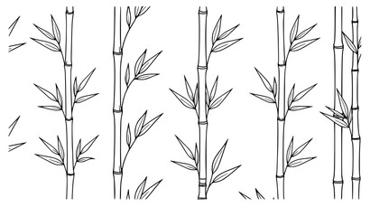 Obraz premium Black and white bamboo stalks with leaves seamless line art pattern botanical plant design