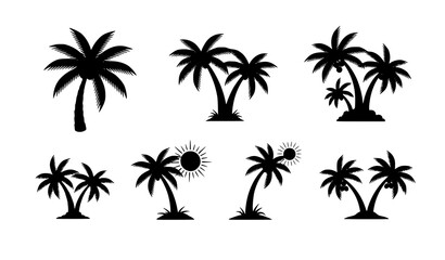 Tropical palm tree silhouette vector icons for summer vacation and beach design