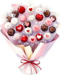 A pink Valentine bouquet made of heart cookies and sweet treats illustration