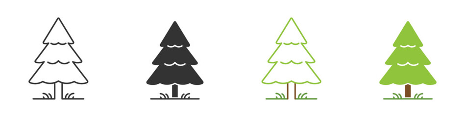 Fototapeta premium Pine Tree Icon Set. Evergreen Forest Nature Symbols. Vector Illustration.