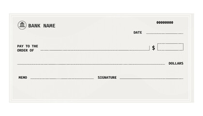 Cheque blank template design, paper mockup, bill or voucher form sample. Money payment bank check voucher or pay cash cheque certificate, account bill paycheck.