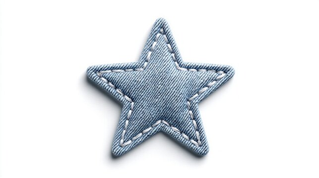 Denim star patch with white stitching isolated on a clean white background