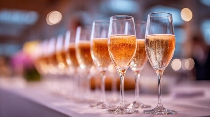 Obraz premium Champagne flutes filled with bubbly champagne at a celebration