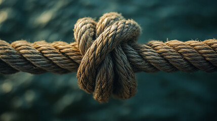 Fototapeta premium Close-up of a knotted rope over water background.