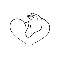 Obraz premium Horse head heart silhouette, heart horse outline simple vector drawing vector illustration