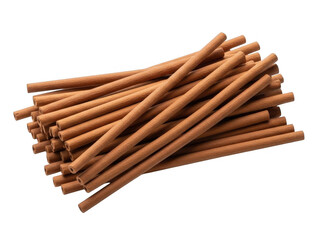 Cinnamon sticks piled together, isolated on transparent background