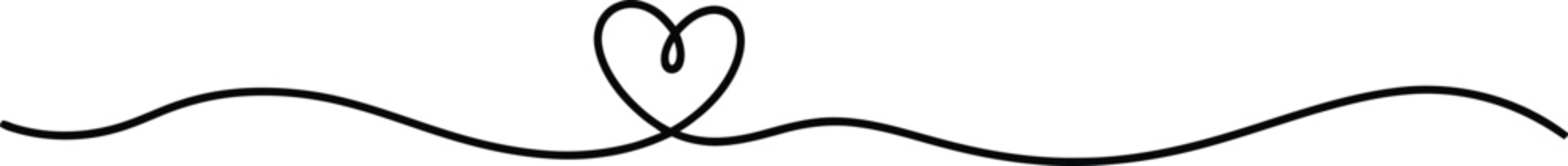 Simple black line divider with a small heart shape in the center, elegant flourish element