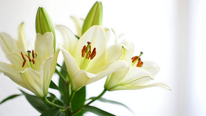 Obraz premium Elegant white lilies with vibrant green leaves and delicate petals create a serene floral arrangement perfect for any occasion transparent background
