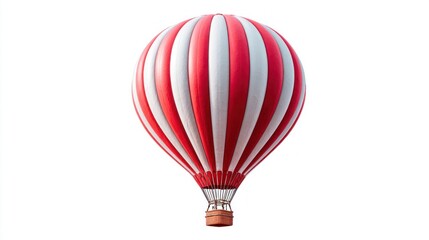 Fototapeta premium Red and white striped hot air balloon floating against a clean white background