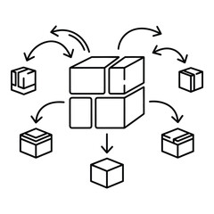 Distribution process flow chart with boxes and arrows, clean vector line art for logistics and supply chain concepts.