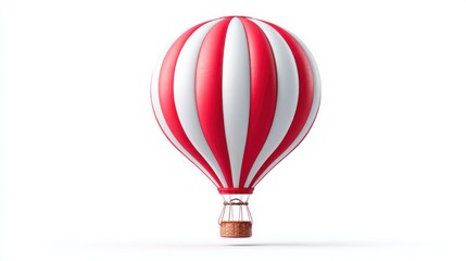 Fototapeta premium Classic red and white striped hot air balloon with wicker basket isolated on white background