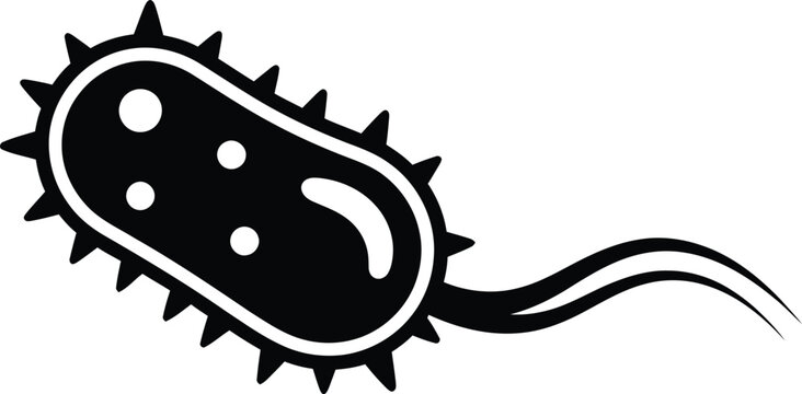 Black icon of a bacterium with flagellum and spikes