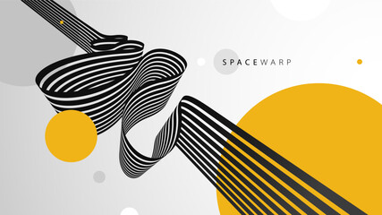 3D perspective lines and circles vector abstract background, curve stripes ribbon bent wallpaper, road journey concept, dynamic wallpaper.