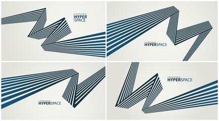 Perspective 3D lines in dynamic motion vector abstract background set, optical illusion of speed and force, aggressive and insane wallpaper, modern graphics.