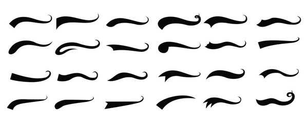 collection of wavy underlines, swooshes, and flourish accents, decorative handwriting elements, emphasis marks, punctuation symbols, artistic swirls for text and design, vintage typography details