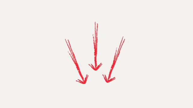 A trio of hand-drawn red arrows pointing downward with a sketchy, energetic motion.
