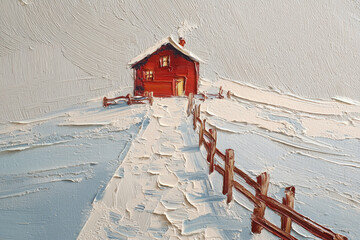 Winter Scene with Red Cabin