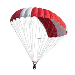 Obraz premium Red and white parachute canopy with lines, isolated on Transparent Background