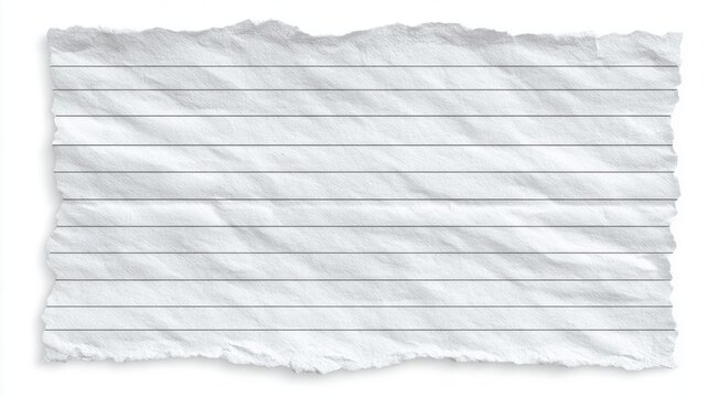 Torn lined notebook paper with crumpled texture and rough edges on white background
