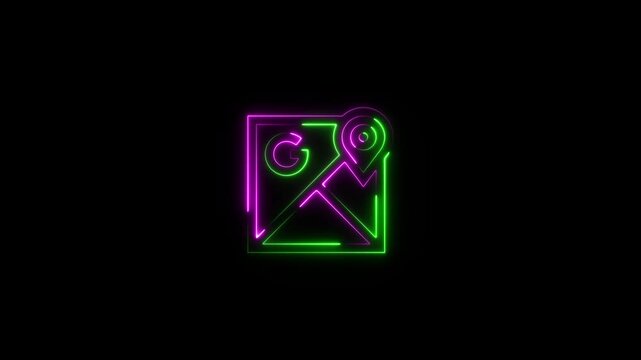 A vibrant video showcasing a neon-lit camera icon on a dark background