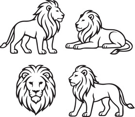 Obraz premium Set of line art lion transparent