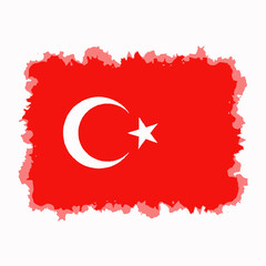 Artistic Interpretation of Turkish National Flag with Distinct Crescent and Star on Bold Red Splattered Canvas Design