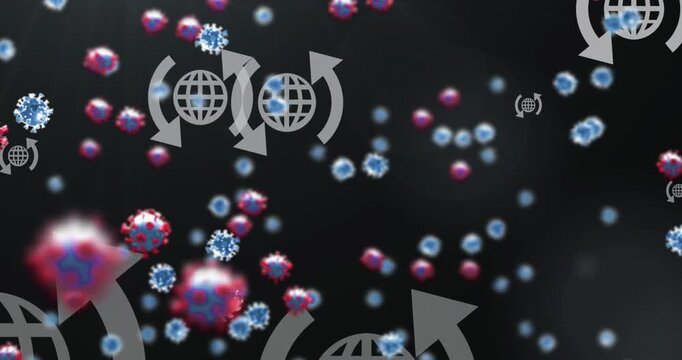 Animation of virus cells over globe icons