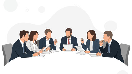 Fototapeta premium Business meeting, team discussing strategy around a table, collaboration and teamwork