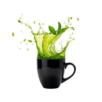 Green Tea Splash in Black Mug