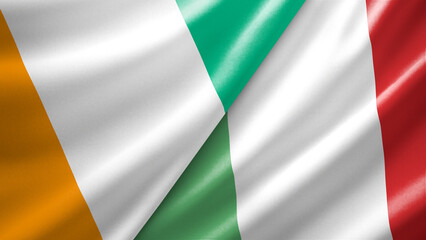 Obraz premium Ivory Coast Cote d'Ivoire and Italy two national flags filling the entire frame, close-up view, edge-to-edge composition