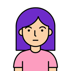 Obraz premium Flat vector icon of a woman with purple hair.
