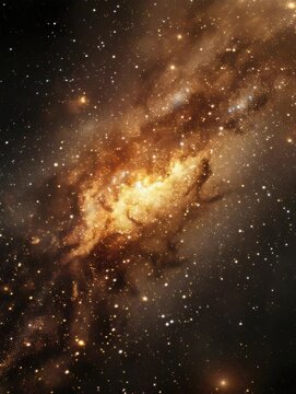 Starry sky with a bright yellow star in the middle. The yellow star is surrounded by many other stars