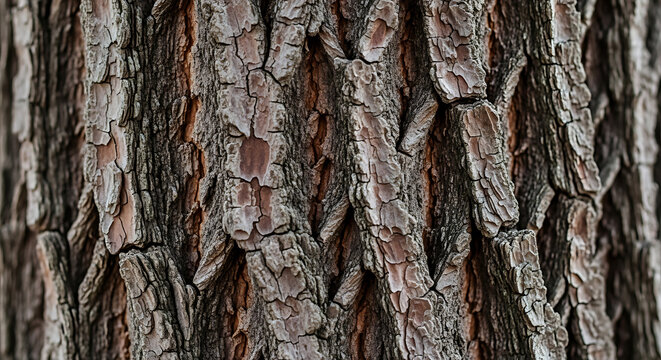 A close-up view of tree bark displaying natural patterns and textures in a forest environment