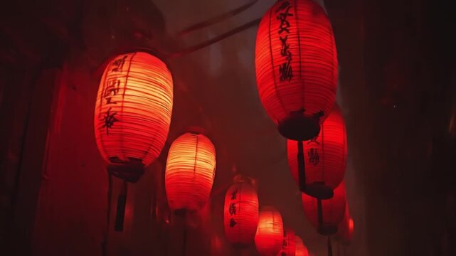 red lanterns in chinese temple background