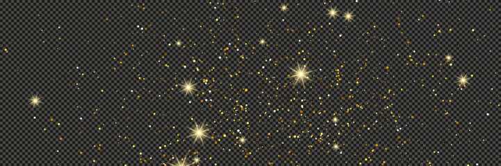 Naklejka premium Gold glittering dust with stars on transparent backdrop